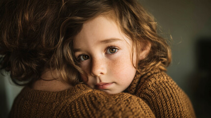Little girl offers comfort to her mother in a moment of emotional connection and support during tough times