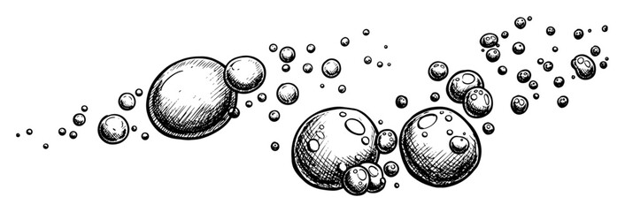 air bubbles rising in water in monochrome outline vector