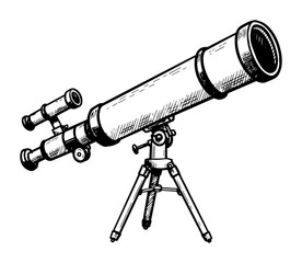 telescope sketch in vintage outline vector engraving style