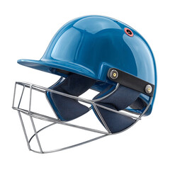 Naklejka premium A close-up shot of a protective blue helmet with a metallic grill