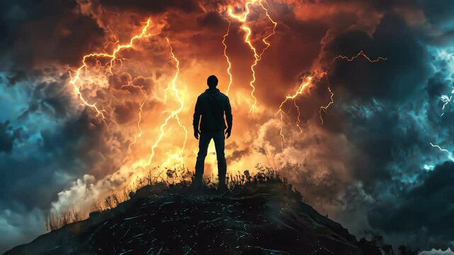 Figure on peak against lightning storms, challenge and adversity