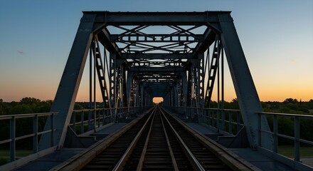 Fototapeta premium railroad bridge, railway bridge, train bridge, Railroad Bridge at Sunset