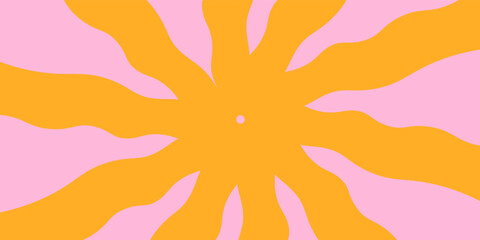 Summer horizontal abstract background with bright retro groovy sun and text Summer. Modern art minimalist style design template for sales, horizontal poster, header, cover, social media, fashion ads