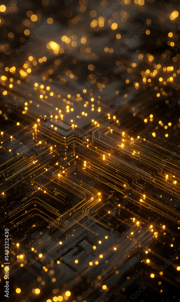 Poster abstract glowing network visualization showcasing artificial intelligence and data processing techno