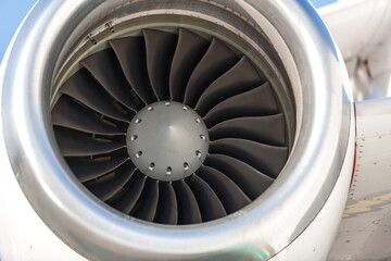 Close-up of a jet engine, Dassault Falcon, private business luxury airline 
