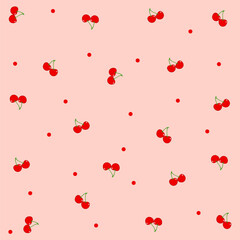 Cherry isolated on white background. Cherry healthy vitamins. Seamless pattern with cute cherries.