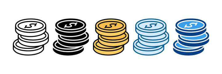 Coin Stack Icon Set Multiple Style Collection