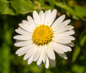 Obraz premium Close-up of a daisy with white petals and yellow center.