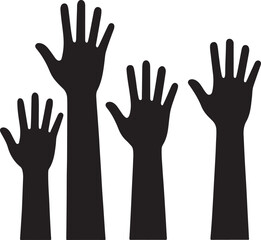 Four Black Hands Raised Upward silhouette vector illustration