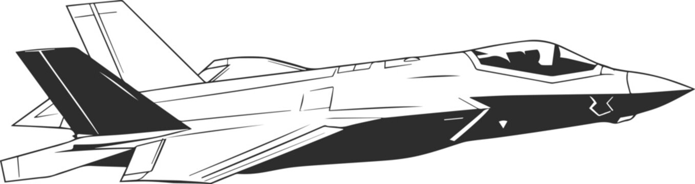  F35 fighter jet icon in a unique style, made in the form of a black silhouette, F 35 aircraft icon with cockpit and pilot silhouettes.