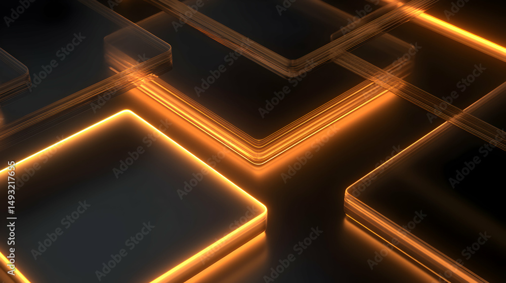 Poster abstract glowing golden squares create a futuristic, dynamic and visually striking composition on da