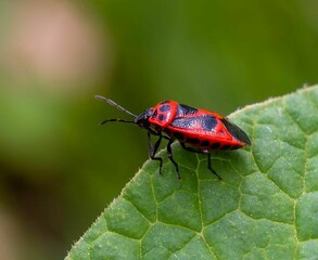 Red and Black Bug on Leaf