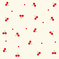 Cherry isolated on white background. Cherry healthy vitamins. Seamless pattern with cute cherries.