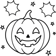 Fototapeta premium Smiling Jack-O’-Lantern Coloring Page with Stars and Comic Style Effects