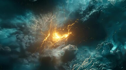 Dramatic sky with lightning strikes