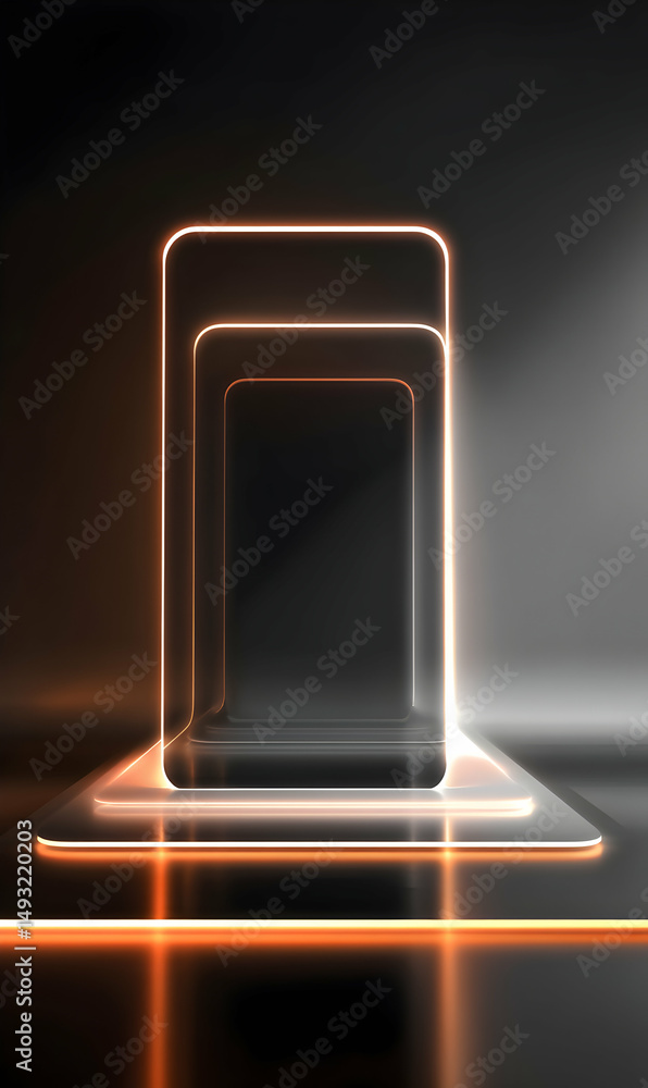 Poster geometric abstract with luminous frame modern design showcasing advanced technology and innovation b