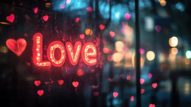 Romantic neon sign in city - Powered by Adobe