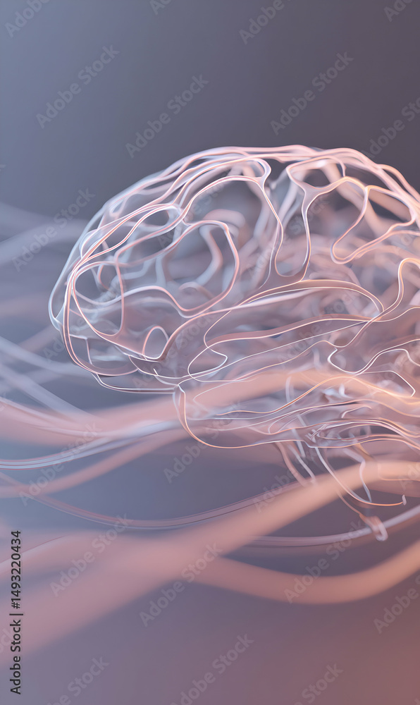 Poster abstract brain representation showing neural networks and complex thought processes in a digital art