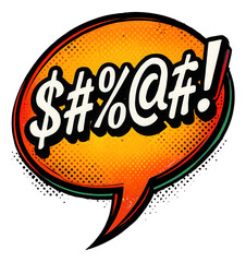 Comic-style speech bubble with symbols representing frustration or swearing on transparent background.