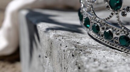 Elegant crown resting on a stone platform