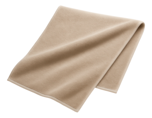 Beige fleece blanket with a soft texture and neatly finished edges on transparent background.
