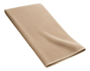 Soft beige folded towel made of fluffy cotton material, ideal for bathrooms or spa settings, on transparent background.