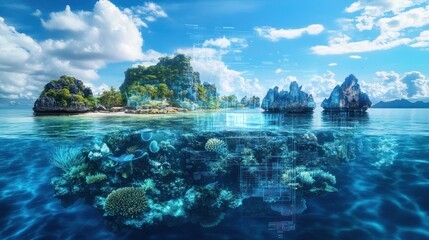 Obraz premium Tropical island paradise, coral reef underwater view