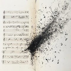 A sheet of musical notation slowly disintegratin