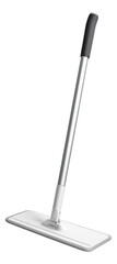 Modern flat mop with a sleek handle and rectangular microfiber pad for efficient cleaning on transparent background.
