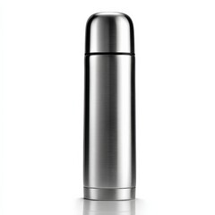 Sleek silver thermos bottle, perfect for keeping your drinks hot or cold all day long.