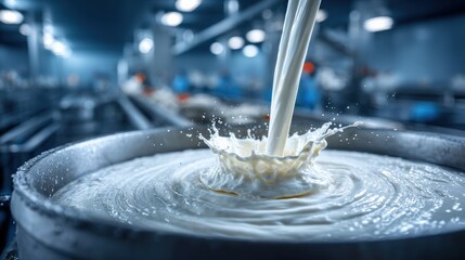 Stainless Steel Dairy Tank Stirring Milk – Industrial Close-Up