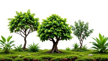 Lush Green Trees and Plants in a Verdant Landscape with Bright Foliage and Rich Soil, Ideal for Nature Themes and Backgrounds