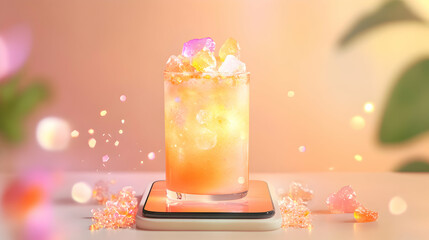 Vibrant Bright Drink with Ice and Colorful Garnish on Mobile Screen