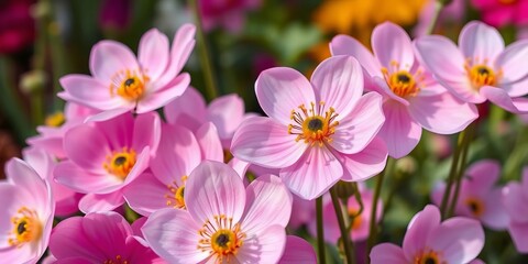 Fototapeta premium Vibrant cluster of anemone flowers in full bloom, springtime floral decoration, vector, flat