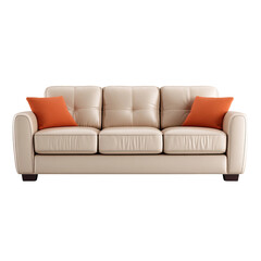 A modern beige sofa with two orange cushions