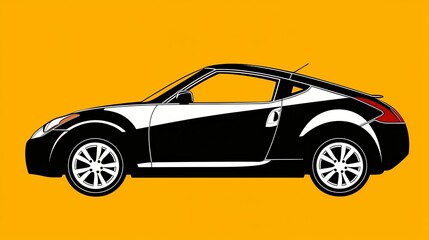 Black Pixel Art Sports Car on Yellow Background