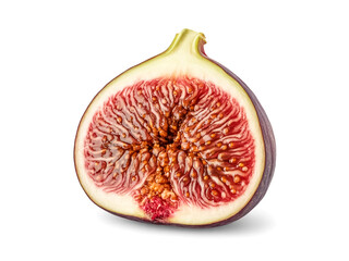 A single mountain fig halved isolated on white background soft flesh tropical clarity