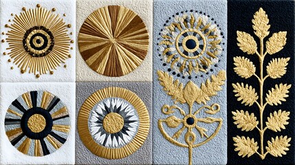 Obraz premium Top View Watercolor Painting of Ivory Carpet with Gold Decorative Elements