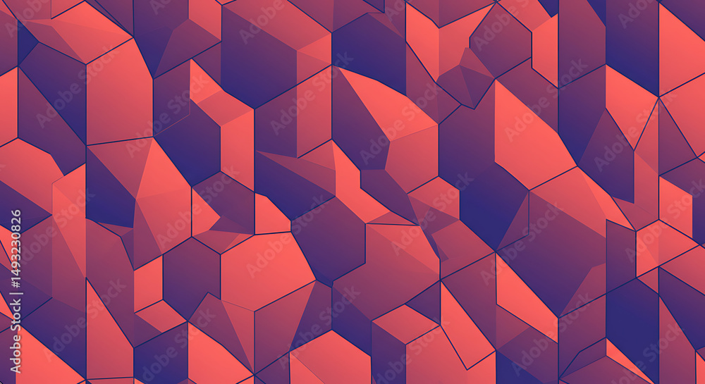 Poster abstract red and purple geometric pattern low-poly 3d cube background texture