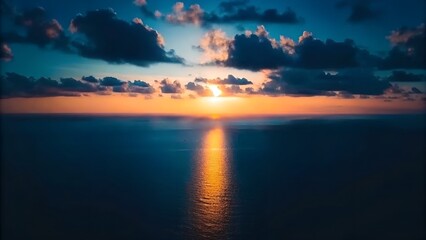 Fototapeta premium Spectacular Sunset over the Ocean A Breathtaking Aerial View of Golden Hour