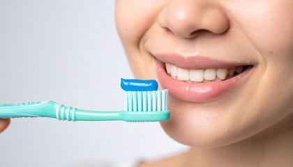 A person smiling holding a toothbrush with toothpaste