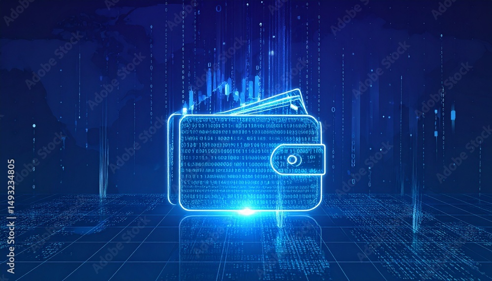 Poster a digital wallet concept with data streams, a modern representation of finance. the image conveys co