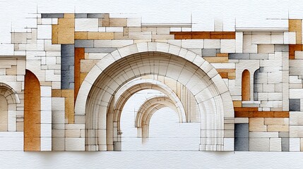 Vintage Venetian Gothic Arch Sketch with Intricate Texture and Detail