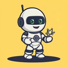 Fototapeta premium Friendly White Robot Holding Molecular Model Pixel Art Illustration