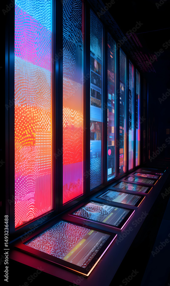Poster illuminated display of vibrant colors and intricate patterns creating a captivating visual experienc