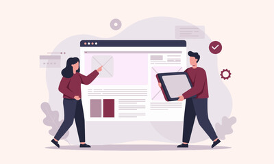 Website Development and Database Administration Illustration. Flat illustration of two people working on website development and database administration.