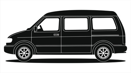 Side View of a Black Minivan Vector Silhouette/A clean, minimalist side profile of a black minivan.