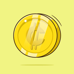 Cute gold golden coin illustration graphic vector of Costa Rica colon currency symbol isolated on white background