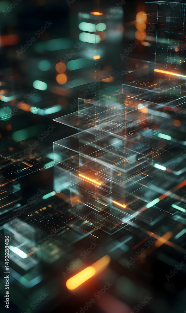 Aufkleber abstract representation of technology and data flow with futuristic geometric shapes and vibrant lig