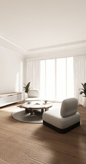 Cabinet room wooden interior armchair sofa and decoration modern style.3D rendering